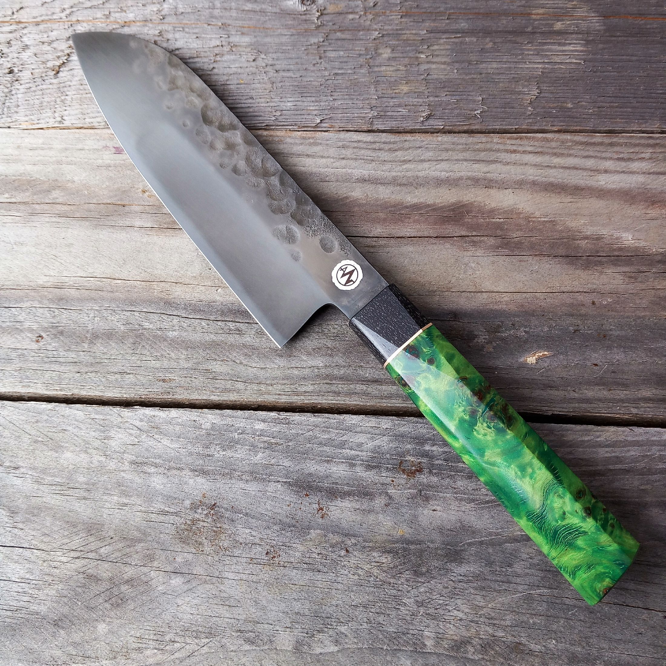 Küchenmesser Santoku 180 S-Schliff Pappel-Maser grün