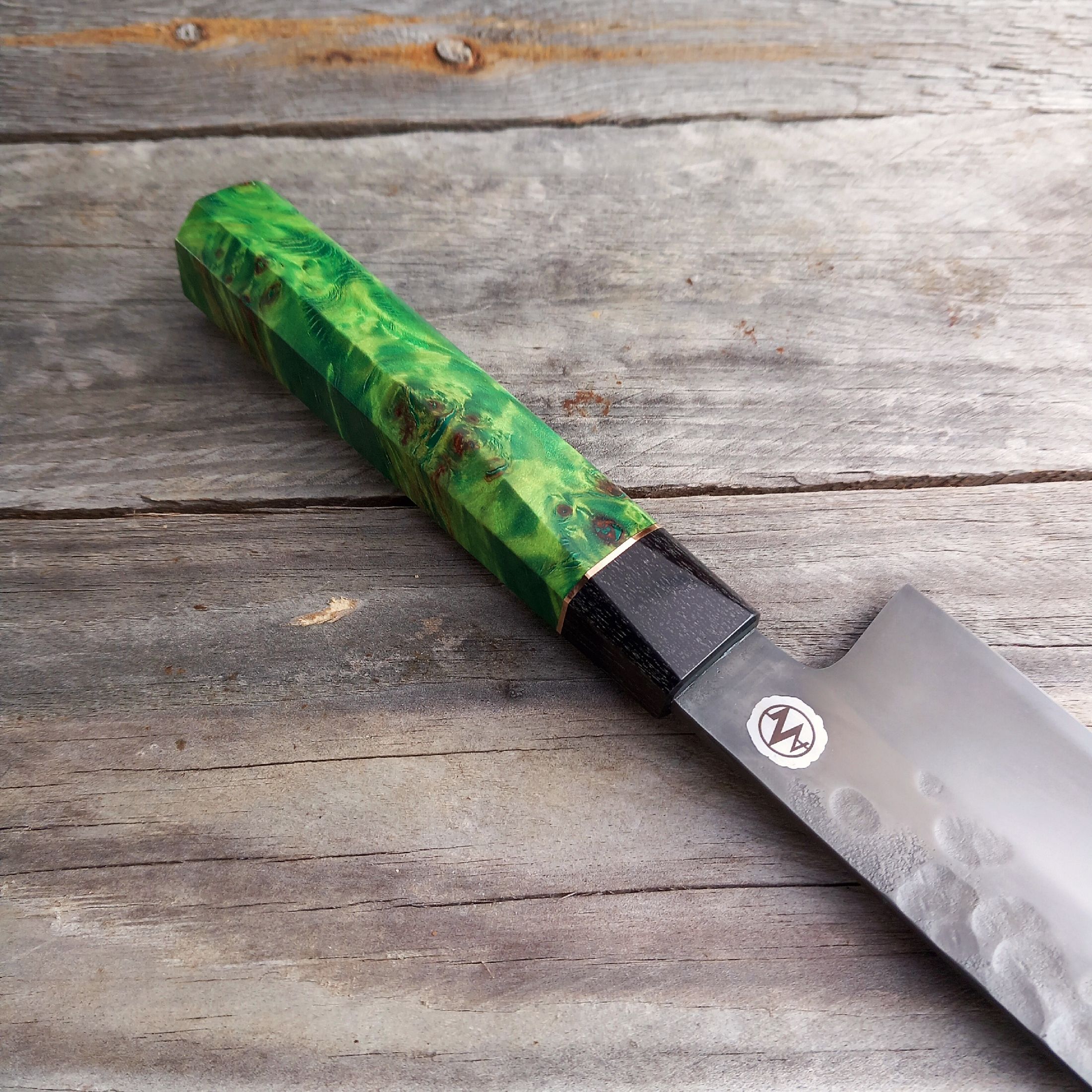 Küchenmesser Santoku 180 S-Schliff Pappel-Maser grün – Bild 3