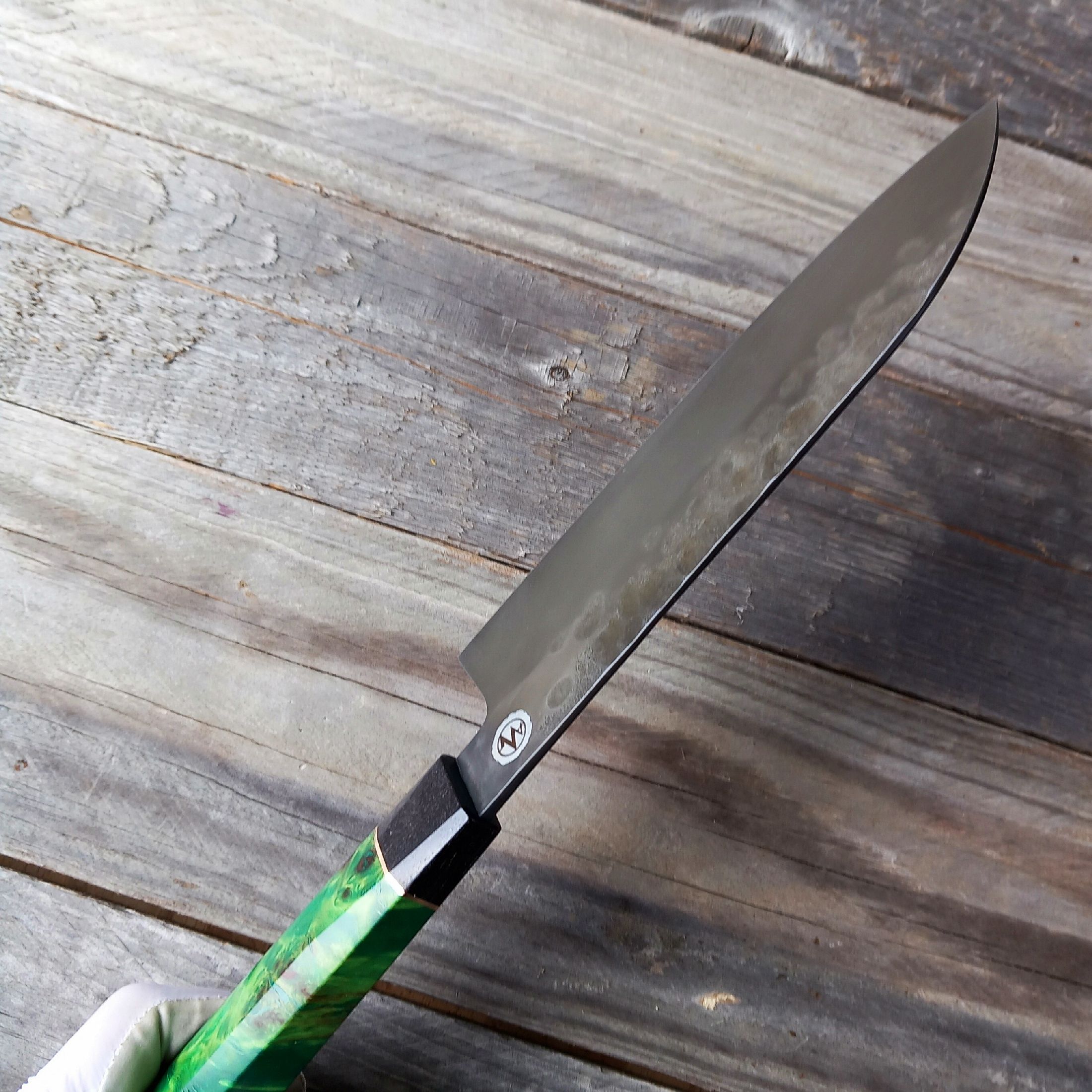 Küchenmesser Santoku 180 S-Schliff Pappel-Maser grün – Bild 6